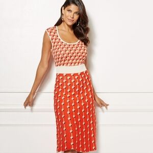 Eva Mendes New York & Company Orange Circle Print Midi Dress XL